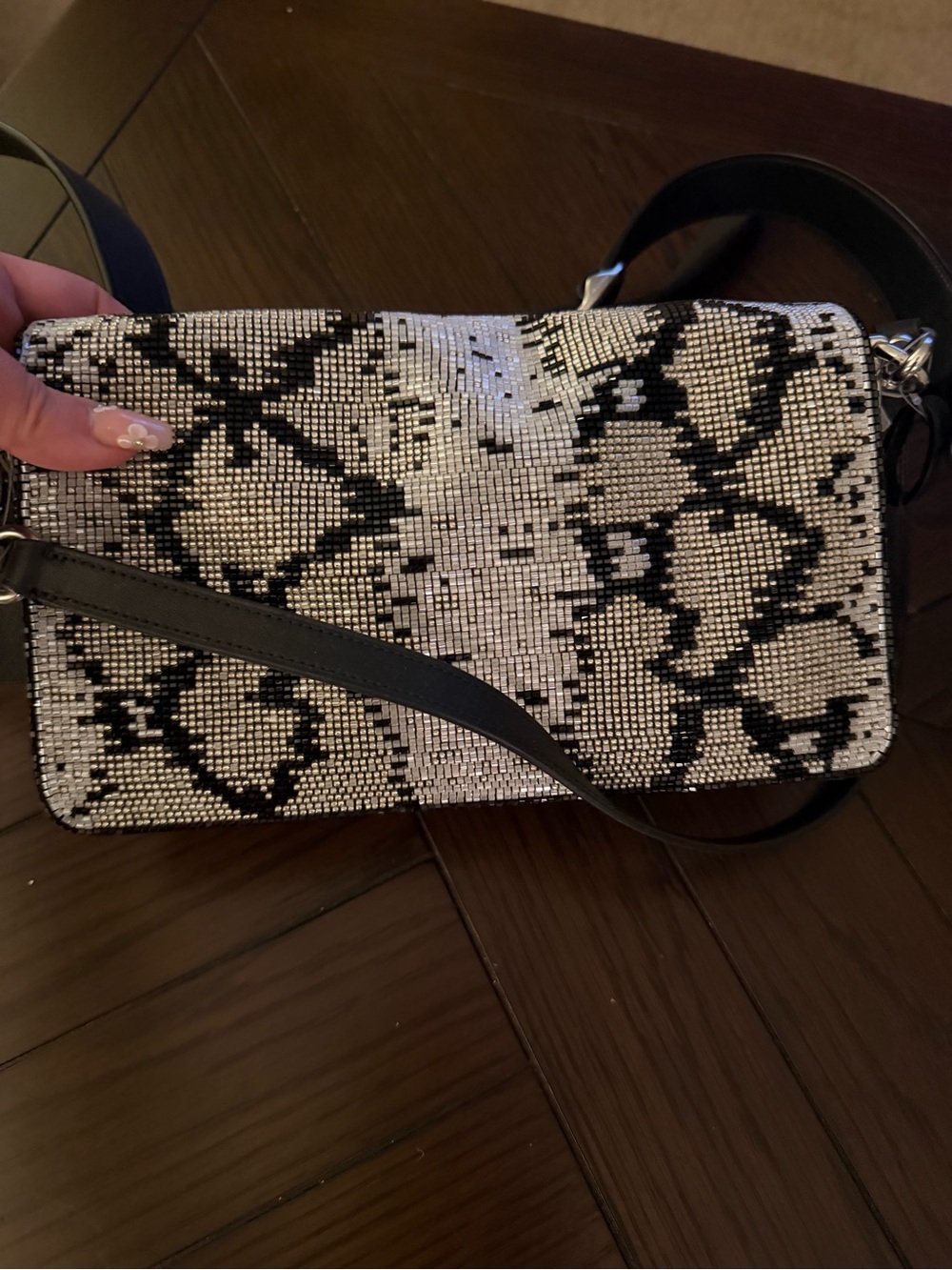 Coach Crystal Snake-Print Shoulder Bag in Black and Silver - Picture 5 of 7